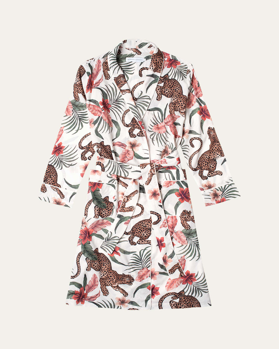 Animal-Print Piped Organic Cotton Rob
